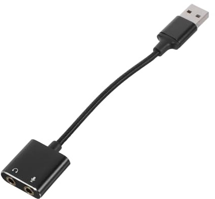 Carte Son USB Externe Noire en Alliage D’Aluminium et PVC | Adaptateur Audio Deux-en-un, Compatible Ordinateur Portable et Tablette, Branchement Plug And Play
