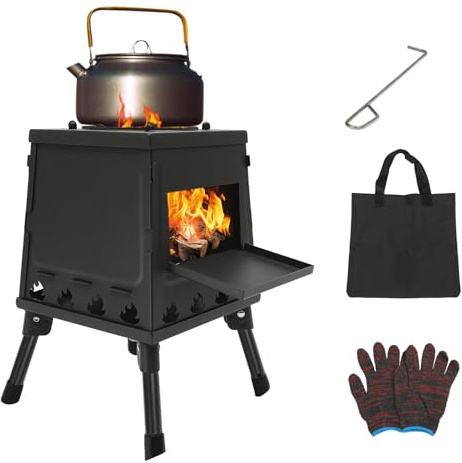 Four de tente avec tuyau, chauffage de tente avec sac de transport et tige combustible, cheminée de jardin réglable, poêle à fusée pour le camping et le chauffage extérieur