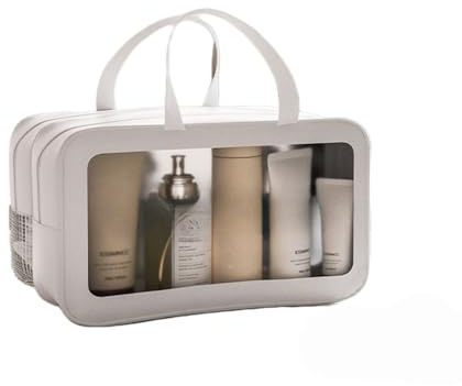 Reise Kosmetiktasche - Washbag Mit Mehreren Fächern - Waschtasche Damen - Kulturbeutel für Flugreisen - Spacensparende Organisator(Blanc,M)