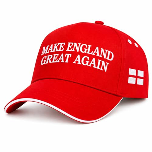 Make England Great Again Cap Red and White Baseball Hat Embroidered England Flag Design Patriotic Make Britain Great Again St George's Flag Symbol Proud Pride MEGA Adjustable Strap Unisex