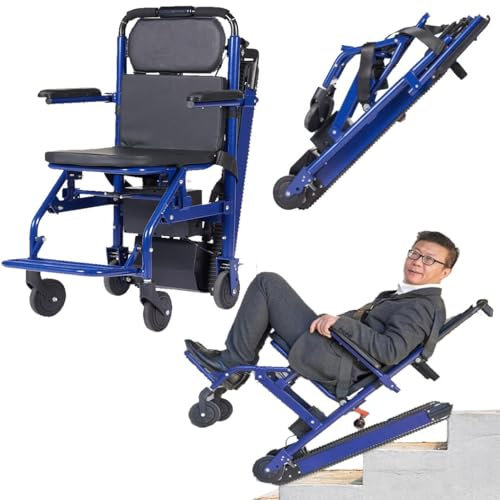 Silla De Ruedas EléCtrica Subir Escaleras Silla salvaescaleras con ruedas, salvaescaleras para personas mayores, plegable y ligera, andador con motor de 250 W, capacidad de carga de 169 kg/3