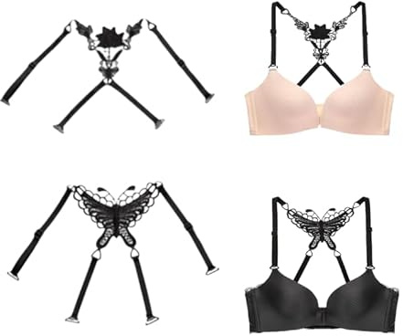 Mornly Sexy Conjunto de 2 Tirantes para Sujetador: seductores Tirantes de Encaje para Sujetadores Desmontables Lirios del Valle Negros y Mariposas: Accesorios sensuales para Cualquier Mujer