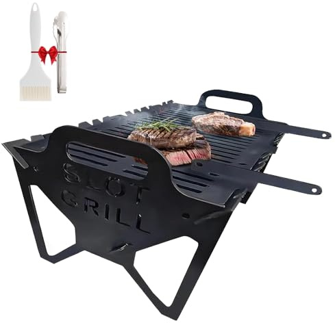 Griglia per Barbecue Pieghevole Slot Grill, Griglie a Carbone Pieghevoli Portatili in Acciaio Inossidabile Migliorate, Montaggio Senza Attrezzi, Facile Da Riporre per Campeggio, Tailgating(1pc)