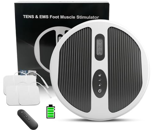 Durchblutungsstimulator für Füße & Beine, EMS & TENS Fußmassagegerät zur Blutanregung mit 4 TENS Pads zu 20 Vibrations Geschwindigkeiten, 12 Modi – Reduziert Schwellungen in Füßen und Knöcheln