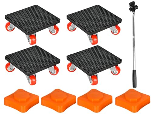 Möbel Transportrollen Set Möbelroller Set 4-TLG. Möbelwagen 500kg Tragkraft 360° Drehbare Rollen Für Sofa, Bett, Schrank, Kühlschrank, Waschmaschine Mit Hebelwerkzeug & Erhöhungen