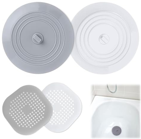 2 Pcs Silicone Bathtub Plugs, 2 Pcs Silicone Drain Covers, Universal Bath Plug, Sink Strainer, for Bathrooms, Kitchens, Laundry Rooms and Bathtubs, Reusable, Durable and Easy to Clean