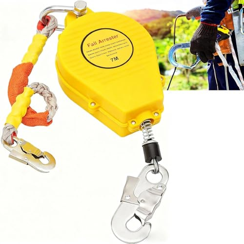 Höhensicherungsgerät 3-20m, Absturzsicherung Einziehbar mit Automatischer Sperrfunktion, 150KG Absturzsicherung Dachdecker für Dach und Arbeiten in der Höhe, Klettern Sicherungsgerät(Yellow,3m)