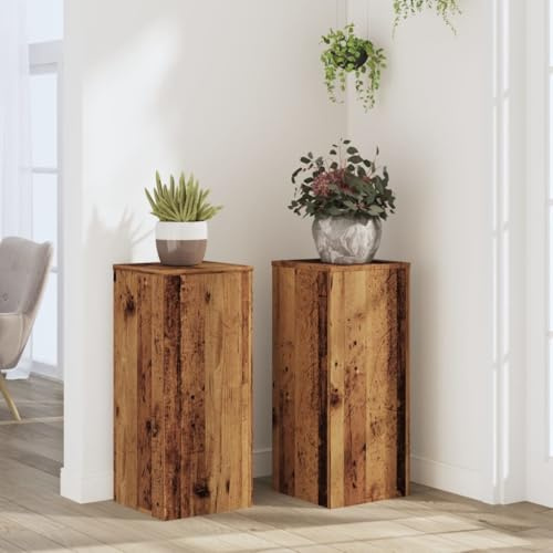 Mokuyary Pflanzenständer, 2 Stück, Holz, gealterte Eiche, 30 x 30 x 70 cm, hohles Regal, hochfest, kann mit Sand und Kies gefüllt werden, für Blumen, Blumentöpfe, Zimmerpflanzen