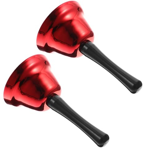 OATIPHO Lot de 2 Clochettes de Noël en Métal Rouge 75 MM Cloche à Main pour Appel de Service Décoration Festive pour Dîner Fête et Restaurant Sonnette d'Appel Bruyante et Ergonomique