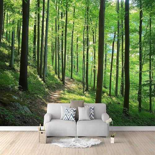 Carta da Parati Foresta 200x140 cm Fotomurale da Parete Albero Estivo Tessuto di Seta Carta Parati 3D Adesiva Muro Decorazione per Camera da Letto Soggiorno B-0647