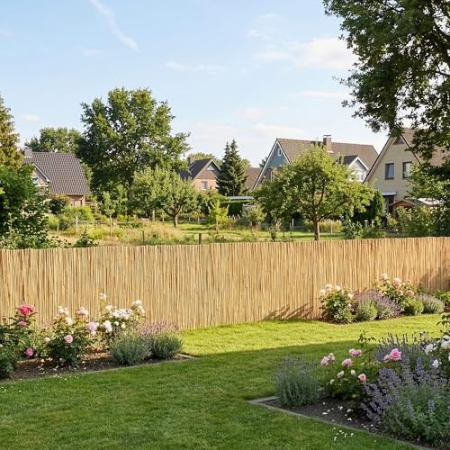 casa.pro Schilfrohrmatte Abbateggio Schilfmatte 100 x 500 cm Balkon Sichtschutz Zaun Schilfzaun Garten Balkonverkleidung Terrasse Gartenzaun Sichtschutzmatte wetterfest