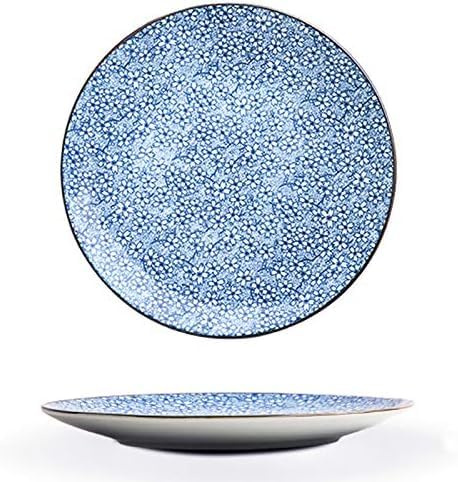 26cm Dinner Plates Set 4 Japanese Blue, Tableware Porcelain 4-Piece 10 inches Large Main Course Plate Dinner Serving Dishes Sets, Dishwasher and Microwave Safe
