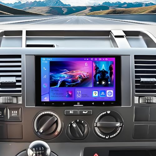 4+64G Autoradio für VW Transporter T5 2003–2009, 7 Zoll QLED Touchscreen Doppel DIN Radio mit CarPlay & Android Auto, GPS Navigation, Dual-WiFi, Bluetooth, FM/AM, AHD Rückfahrkamera