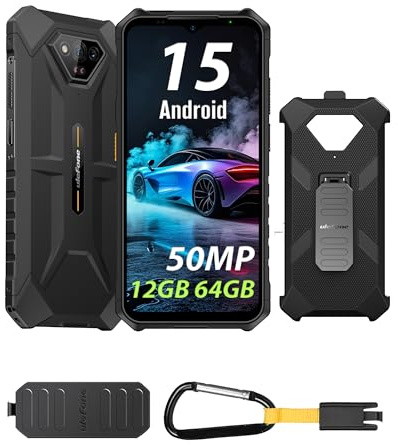 Ulefone Armor X13 Rugged smartphone Android 15, Visione Notturna 50MP+24MP, 12GB+64GB/SD 256GB, Batteria 6320mAh, 6,52 pollice, telefono indistruttibile 4G Dual SIM/Face ID/GPS/NFC Nero