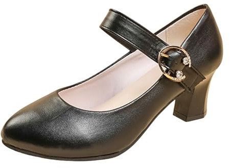 Dirndl Shoes Women's Traditional Shoes with Heel Chunky Dance Shoes Bridal Shoes Block Heel Ballerinas Elegant Shoes for Heels, black, 8.5 UK