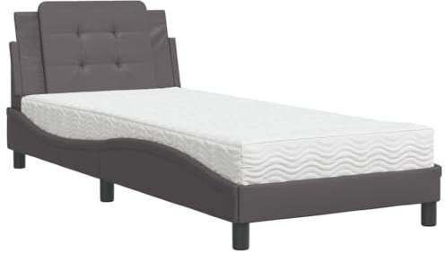 QJBSAVVA Designer Bett 80x200 cm mit Matratze Zadar Kunstleder Polsterbett Grau Design Jugendbett Moderne Bettanlage Wellenform Einzelbett mit Kopfteil Kissen