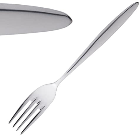 Olympia Saphir Dessert Fork 18/0 Stainless Steel, Pack of 12 | High polish finish brings a sleek shine to table settings, paired with a soft, tapered handle for comfortable dining.