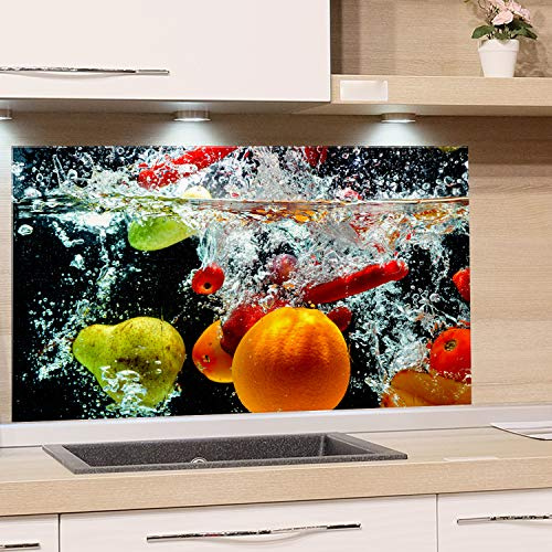 GRAZDesign Spritzschutz Glas für Küche, Herd Bild-Motiv Früchte im Wasser Küchenrückwand Küchenspiegel Glasrückwand 4mm ESG Glas (60x60cm)