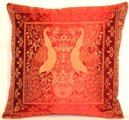 Ruwado Rot Seide Kissenbezug | Zierkissenbezug | Sofakissenbezug | Dekokissen | Zierkissen aus Indien - 40 cm x 40 cm ***Handgewebt und Handgefertigt von Kunsthandwerkern aus Kaschmir-Indien***