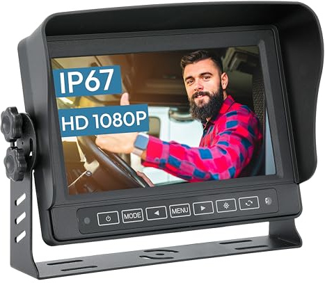 VSG24 13172-7 Spritzwassergeschützter IPX-67 Rückfahrmonitor / 12-24 Volt/Kamerastromversorgung/Bildspiegelung / 2 Videoeingänge/e-Zulassung/Transporter Camping LKW/Select-Serie