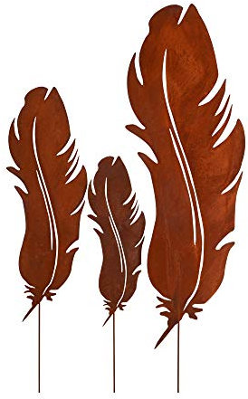 UNUS Gartenstecker Rost Federn im 3er Set