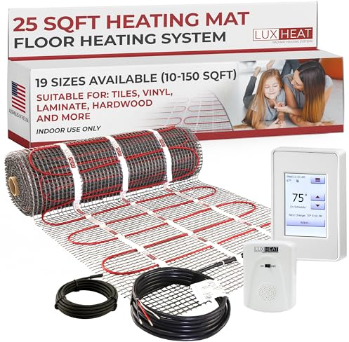 LuxHeat 25sqft Floor Heating Mat Kit – 120v Electric Heating Floor System – Radiant Heated Flooring System for Tile & Laminate - Includes UDG4 Programmable Thermostat w/GFCI, Alarm & Sensor