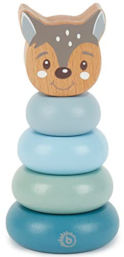 BIECO Holz Stapelturm Reh | 13,5 cm, blaugrün | Steckspiel ab 1 Jahr | Steckpyramide 5-teilig | Babyspielzeug aus Holz | Stapelbausteine | Motorikspielzeug