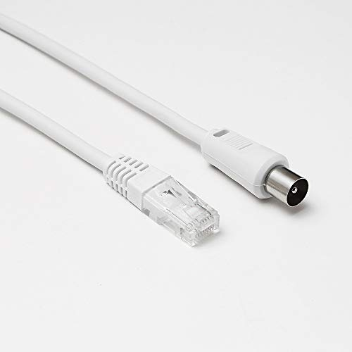 D2 Diffusion RJ45 hane till koaxialkabel längd 2,00 m - Cat 6 - diameter 9,52 mm - 10 års garanti - vit