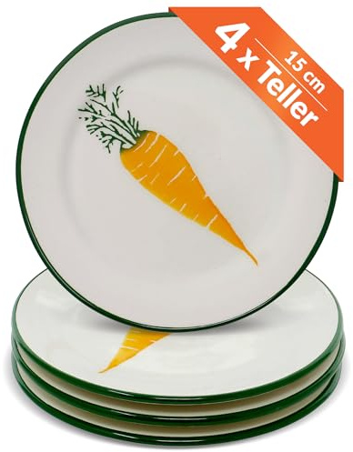 Lashuma Bunte Keramik Teller klein, Servierteller Set 4 Personen, Dessertteller 15 cm Ø Gemüse