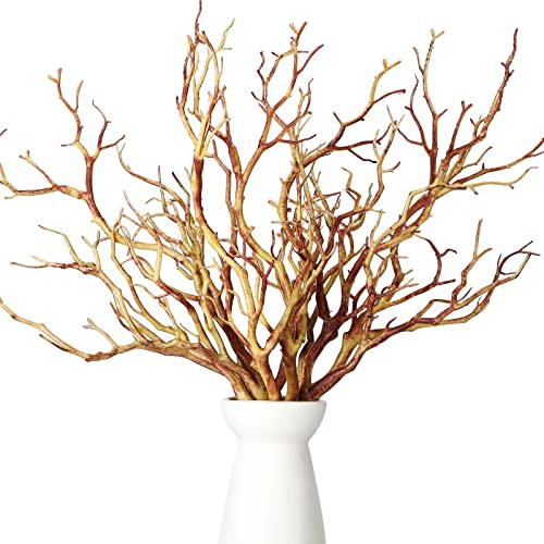 Geosar 13.8 Inch Small Manzanita Branches Plastic Faux Branches Artificial Antler Shaped Tree Branch Decorative Plant Twigs for Home Wedding Table Centerpiece Festival Decors(Light Brown,10 Pieces)