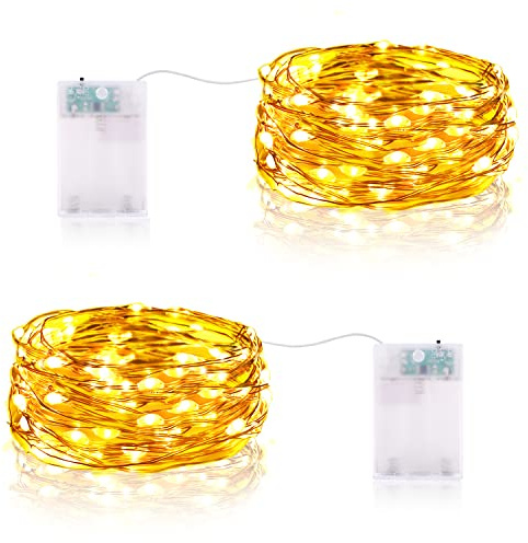 Vacoulery Lichterkette Batterie Timer, 3 meter 30 LED Lichterkette Batteriebetriebe Drahtlichterkette Wasserdichte Lichter für Zimmer, Party, Weihnachten, Hochzeit Deko DIY (2 Stück, Warmweiß)