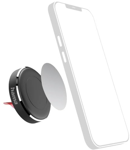 Hama Kfz-Halterung mit Magnet (Telefonhalterung für Auto, 360° drehbar, Befestigung durch 3M-Klebeband, inklusive 2 Metallplatten) Schwarz