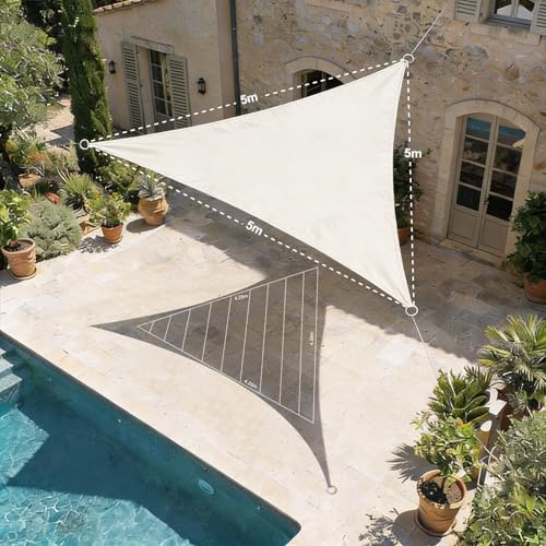 HAIKUS Tenda a Vela Triangolare 5x5x5 m Traspirante, Telo Ombreggiante Triangolare 5x5 x5, Tenda da Sole per Esterno Giardino Terrazzo, Bianca