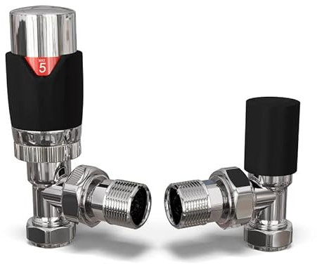 UK Radiators Thermostat-Heizkörperventile und abgewinkeltes Verschlussventil, mattschwarzes Finish, klassisches und modernes Design, 1,27 cm x 15 mm abgewinkelte Heizkörperventile, Schwarz
