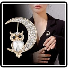 Cristal lune hibou broche strass croissant broche épinglettes pour femmes hommes (Blanc)