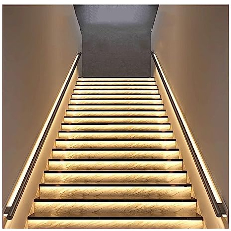 Corrimano per Scale con Luce LED, Corrimano Moderno Luminoso Corrimano in Lega di Alluminio con Luce A Parete per Ponti Esterni E Scale Interne (Colore : Left-Warm Light-1.5m/4.92ft)
