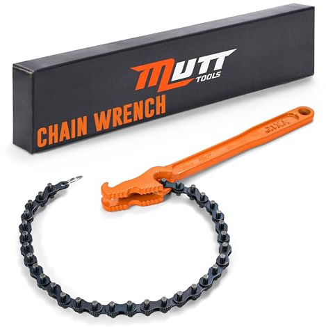 Mutt Tools 12 Chain Wrench - Heavy Duty Chain Pipe Wrench for 1-1/2 to 6 Pipes - Professional Chain Oil Filter Wrench for Mechanics and Plumbers