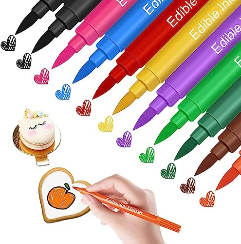 Food Coloring Markers, 11pcs Double Sided Food Coloring Pens with Fine & Thick Tip, Edible Gourmet Writer Food Grade Decorator Pen for Cookies, Cakes, Fondant, Desserts, Easter Eggs Writing