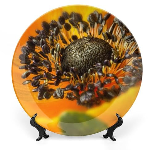 Anemone Flower Decorative Plate for Wall Ceramic Home Wobble-Plate with Display Stand Table Decor Ornament Thanksgiving Christmas Decoration Porcelain Dinner Plate Dessert Dish 7