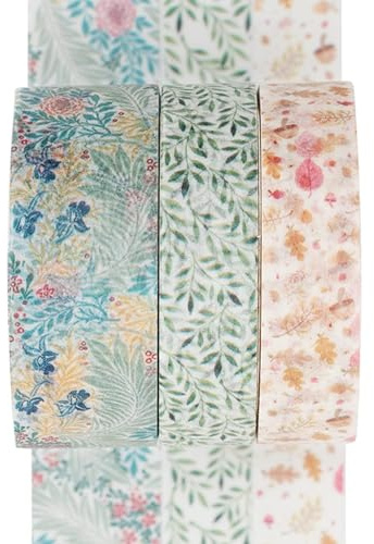YUBX 3 Rollos Washi Tape Set Cinta Adhesiva Decorativa Masking Tape Constelación para Bullet Journal, Diy Crafts Scrapbooking, Manualidades, Regalos Envoltura (Flowers & Leaves)
