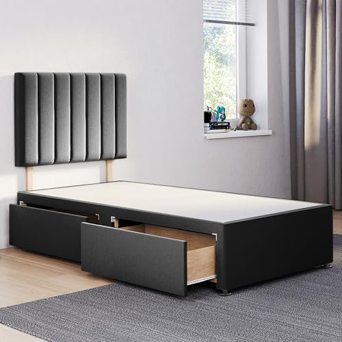 ComfoRest Single Bed Base with 2 Drawers - 3FT - (Black Plush) - Spacious Frame with Storage - Durable Design for Practical Living - Versatile Choice for Contemporary Interiors