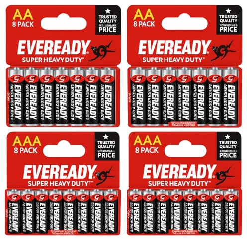 Eveready Zinc AA & AAA Batteries – 16 AA + 16 AAA (32 Pack) | 1.5V Zinc Carbon Batteries for Low-Drain Devices | Ideal for Remotes, Clocks, Toys & Flashlights