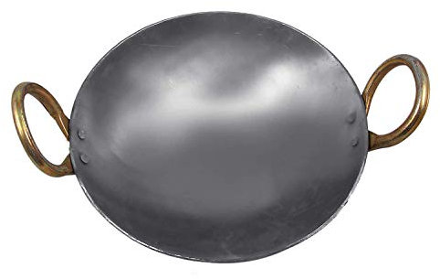 Fashnkart Kadhai - Padella in ferro pesante per cucinare con base pesante, multiuso, colore argento, 28 cm e 3,5 litri
