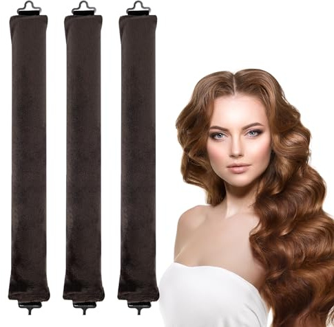 3 Pcs Heatless Curlers, Heatless Curls Hair Rollers for Long Hair, No Heat Overnight Curlers Blowout Rods Soft Satin Sleeping Lazy Curler (Brown)