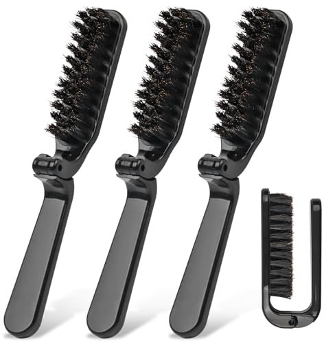 Juego de 3 cepillos y peine plegables de cerdas de jabalí de viaje, juego de estilo compacto para barba, cabello, bolso o bolsa de mano