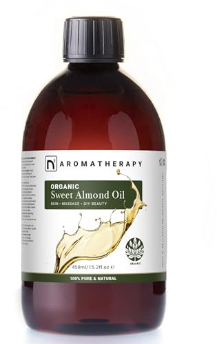 n2 Aromatherapy Organic Sweet Almond Oil 450ml - for Skin, Hair, Massage, Nails, Cuticles, Ears, Face, Body - Natural Skin Care, DIY Beauty, Soap Making