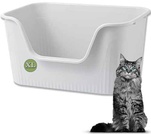 Vealind Extra große Katzentoilette mit hohen Seiten und niedrigem Einstieg, 64 x 45 x 33 cm, 100% auslaufsicher, Anti-Spritzer, XL (Grau)