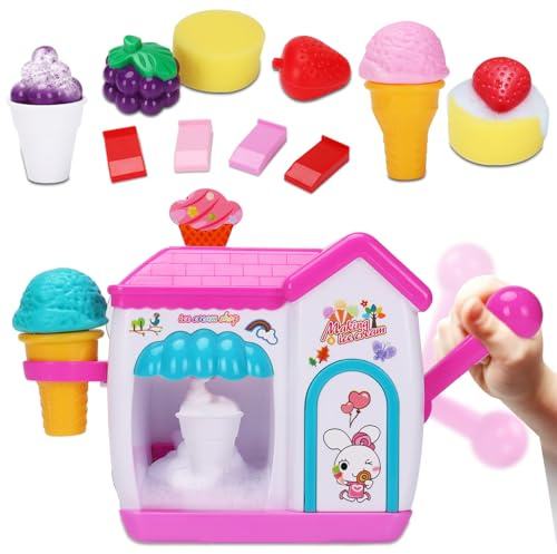 Giochi Bagnetto 1 2 3 4 Anni, Giochi Bagnetto Neonato con Schiuma Gelato nel Cono, Giochi Vasca da Bagno Bambini Antimuffa, Giochi Doccia Bambini Giocattoli Bambino 1-8 Anni, Regalo Maschio Femmina