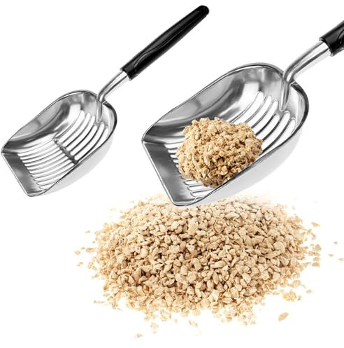 BLLREMIPSUR Katzenklo Schaufel Metall Katzenstreuschaufel mit Langer Griff, Katzenschaufel für Katzenklo Tiefer Katzenschaufel Katzenstreu Schaufel Große