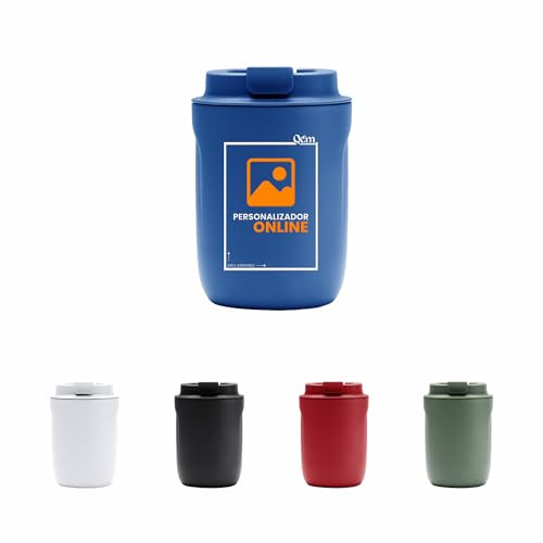 Vaso Térmico De Acero Inoxidable 304 De Doble Pared | Personalizable En Parte Frontal Con Logotipo, Imagen O Texto | Impresión DTF Uvi | Tapa Con Rosca Antifugas | 250 Ml (Azul Royal)